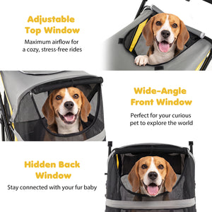220 LBS Heavy Duty Dog Stroller for Large and Medium Dogs with One-Step Foot Brake and Top & Front Windows-Yellow