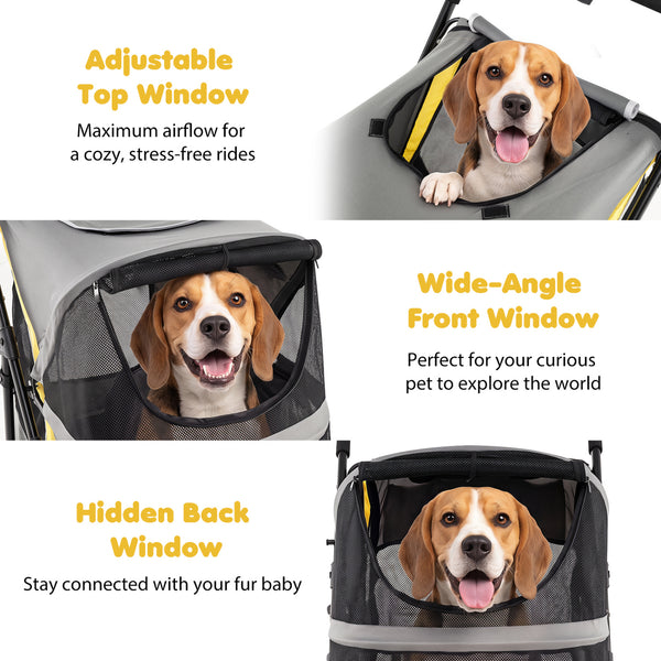220 LBS Heavy Duty Dog Stroller for Large and Medium Dogs with One-Step Foot Brake and Top & Front Windows-Yellow