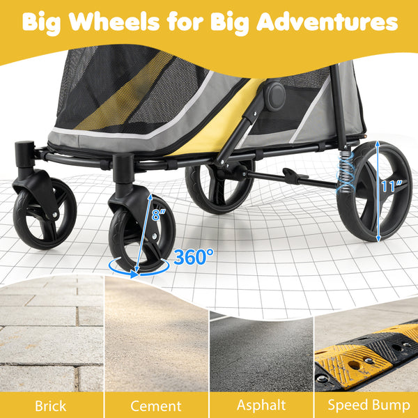 220 LBS Heavy Duty Dog Stroller for Large and Medium Dogs with One-Step Foot Brake and Top & Front Windows-Yellow