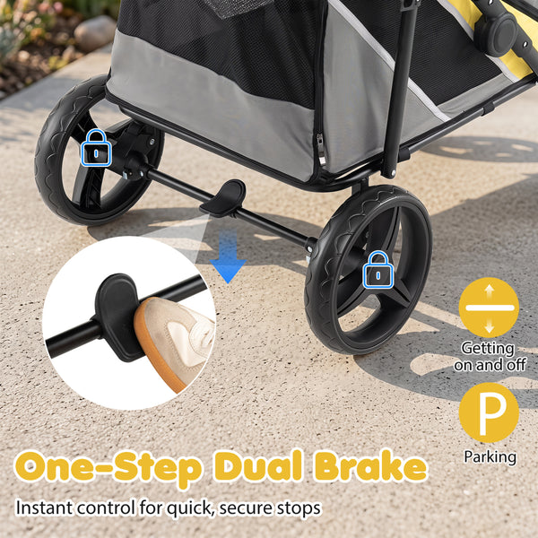 220 LBS Heavy Duty Dog Stroller for Large and Medium Dogs with One-Step Foot Brake and Top & Front Windows-Yellow