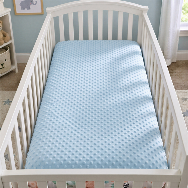Wendy Anne Blue Minky Dot Custom Fitted Sheet Elastic Edge