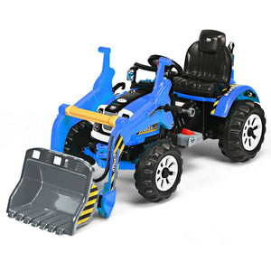 12V battery-powered kids ride-on dumper truck in a playful angle, perfect for outdoor fun and imaginative play.
