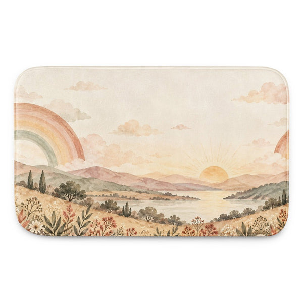 Twin Rainbow Valley kids bath mat, full view of the printed design
