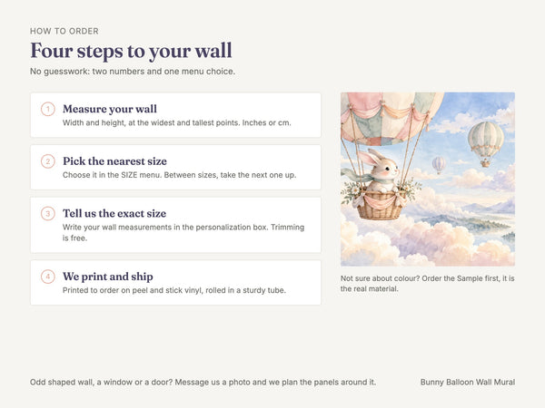 Watercolor Bunny Hot Air Balloon Wall Mural, image 6