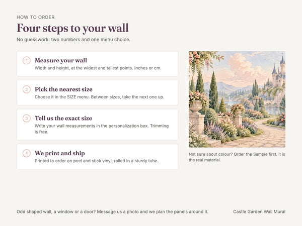 Watercolor Castle Garden Fairy Tale Wall Mural, image 6