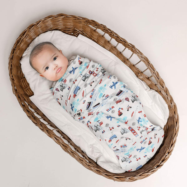 Snugababe Swaddle™ Sleep Pod in Transportation design for cozy, safe baby sleep. Perfect for infants and toddlers.