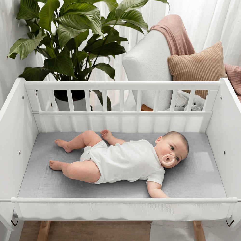 Muslin Cotton Bassinet Sheets, 2 Pack in Pacific Blue and Heather