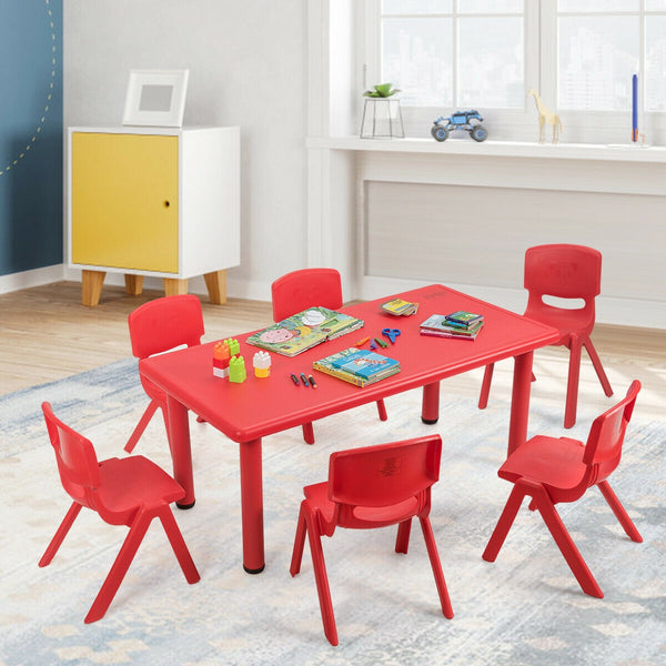 Colorful 6-pack stackable plastic chairs for kids, perfect for classrooms and playrooms, shown from angle 2.
