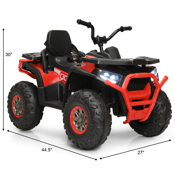12V kids electric ATV quad with MP3, LED lights, and rugged design for outdoor fun. Angle 13 view.