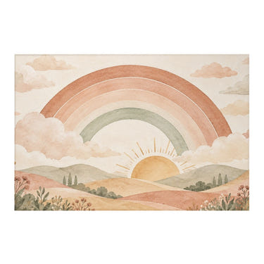 Rainbow Sunrise Hills kids rug, full view of the printed design