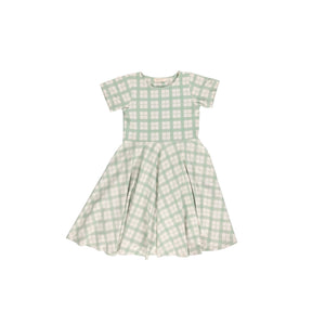 Sweetheart Twirl Dress in Fern Plaid - Organic Cotton Jersey for babies, perfect for swimwear and summer fun.