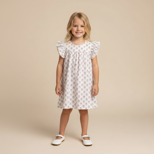 Organic Short Sleeve Flutter Dress - Lavender