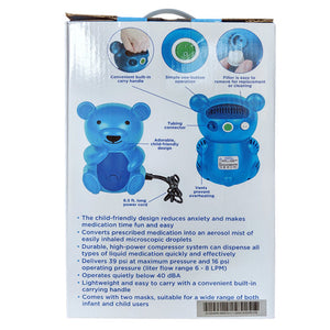 Blue Jay Mr. Blue Bear Pediatric Nebulizer Compressor for Kids, Quiet, Fast Treatment, Child Mask Set