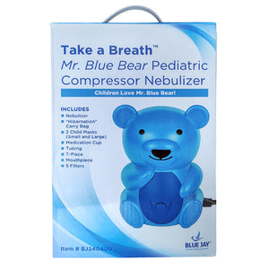 Blue Jay Mr. Blue Bear Pediatric Nebulizer Compressor for Kids, Quiet, Fast Treatment, Child Mask Set