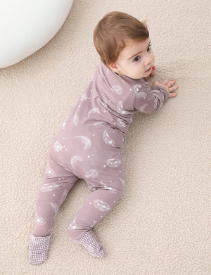 Bamboo Long Sleeve Zip Footed Pajamas - Feather Mauve