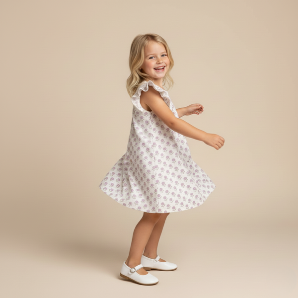 Organic Short Sleeve Flutter Dress - Lavender