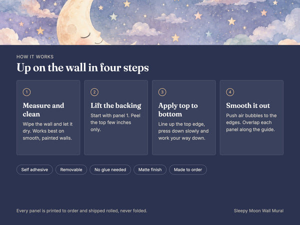 Watercolor Sleepy Moon Wall Mural, image 9