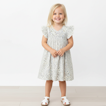 Organic Short Sleeve Flutter Dress - Tulle Floral