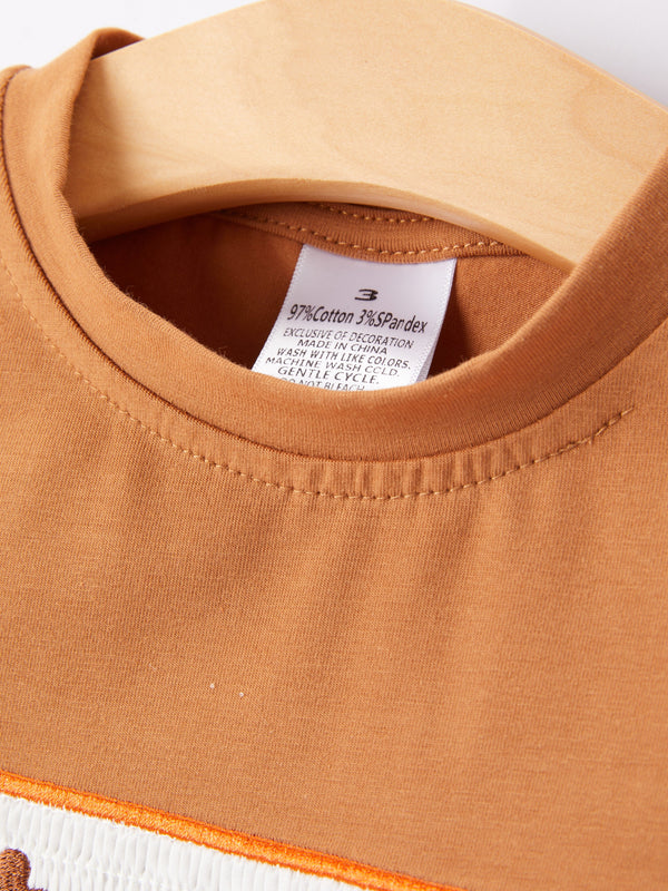 Fall Boys Thanksgiving Smocking Embroidered Brown Plaid Outfit Set