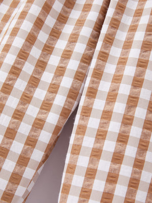 Fall Boys Thanksgiving Smocking Embroidered Brown Plaid Outfit Set