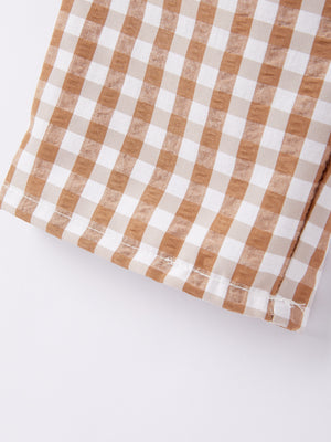 Fall Boys Thanksgiving Smocking Embroidered Brown Plaid Outfit Set