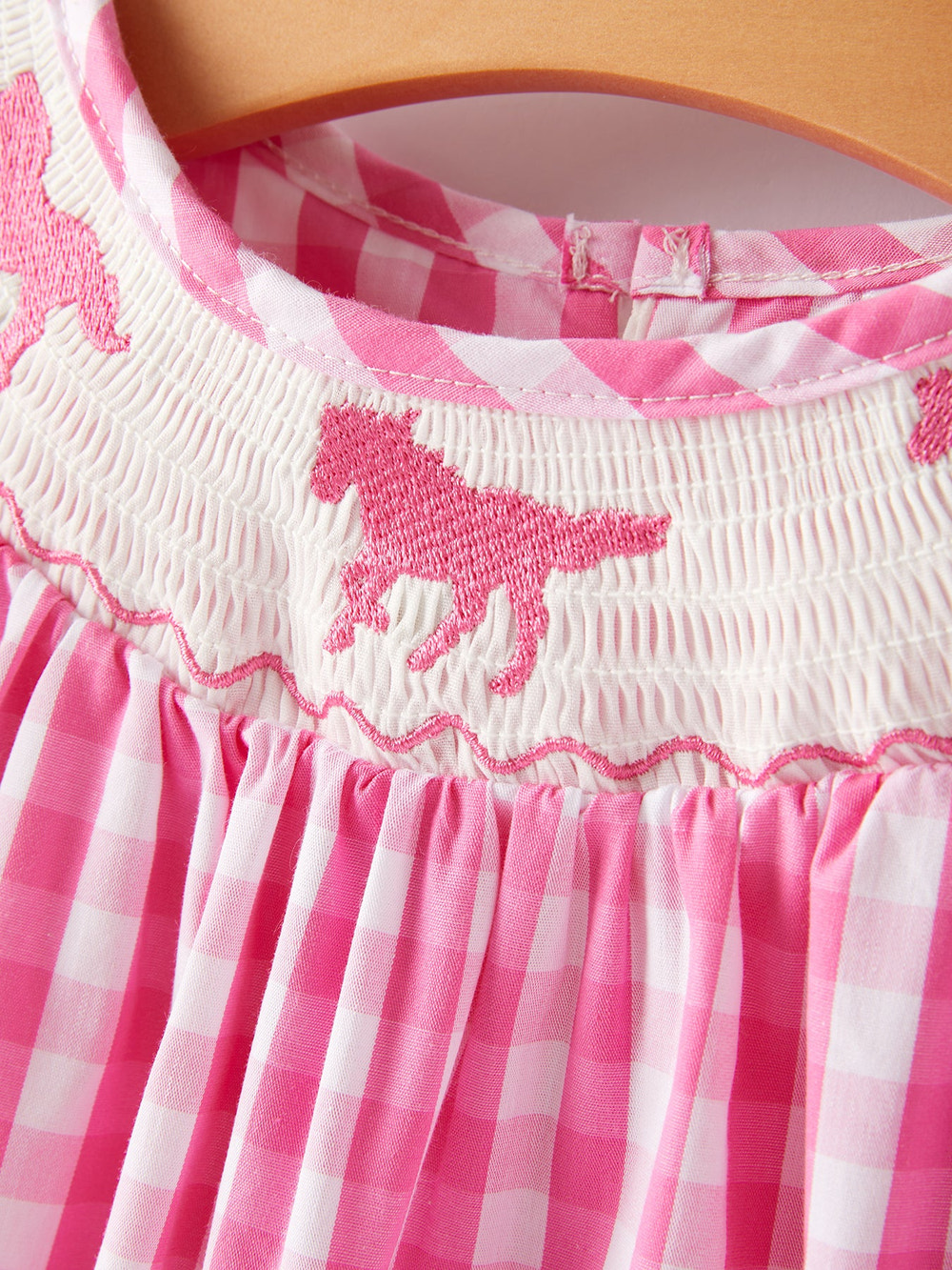 Horse embroidery smocking dress for babies, featuring a charming design perfect for special occasions.