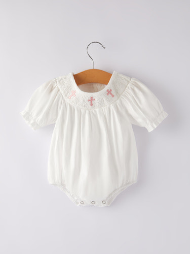White  Smocked Church Christ Bishop Christening Girls Romper