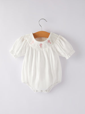 White  Smocked Church Christ Bishop Christening Girls Romper