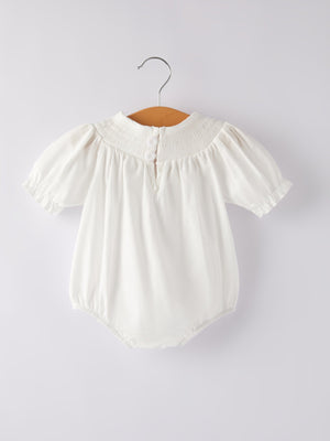 White  Smocked Church Christ Bishop Christening Girls Romper