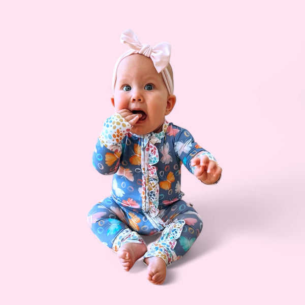 Korrie Butterflies Bamboo Ruffle Convertible Footie