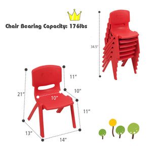 Colorful 6-pack stackable plastic chairs for kids, perfect for classrooms and playrooms.