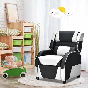 Kids PU leather gaming sofa recliner with headrest and footrest, perfect for comfortable play and sleep. Angle 9 view.