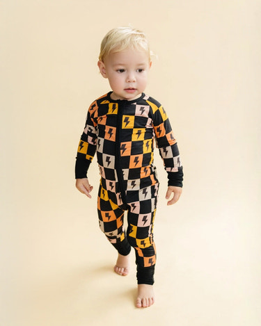 Bamboo Zip Romper | Colorful Checks & Bolts - MOOGCO Baby
