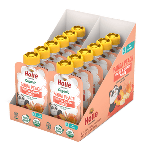 Holle Baby Food Pouches - Organic Fruit & Grain Puree -  Panda Peach