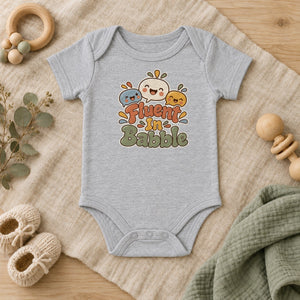 Fluent In Babble baby bodysuit in heather grey