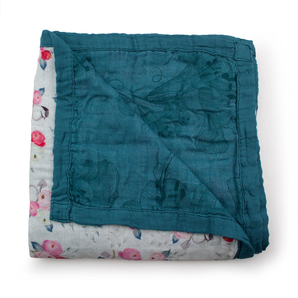 Kanga Care Bamboo Muslin Blanket - Baby: Lily (reversible)