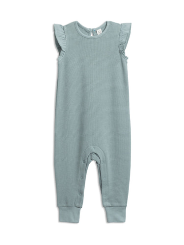 Maci Waffle Flutter Tank Romper - Ocean