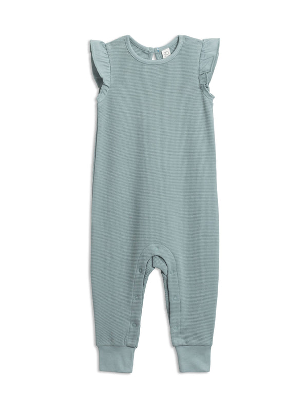 Maci Waffle Flutter Tank Romper - Ocean