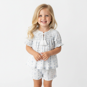 Organic Smocked Top & Shorts Set - Blue Vines