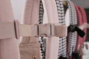 Coco Cream Cotton Linen Baby Carrier for infants 7-35 lbs, shown from angle 7, stylish and comfortable for parents.