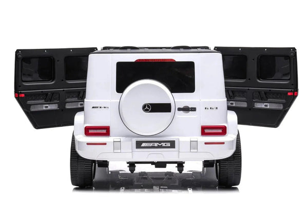 24V 4x4 Mercedes Benz G63 AMG ride-on car for kids, two-seater G Wagon, angled view showcasing design and features.