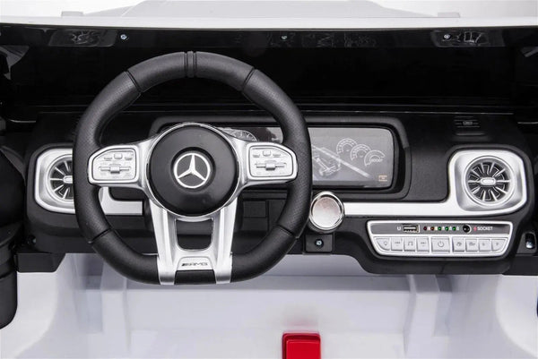24V 4x4 Mercedes Benz G63 AMG ride-on car for kids, 2-seater G Wagon, angled view showcasing design and features.