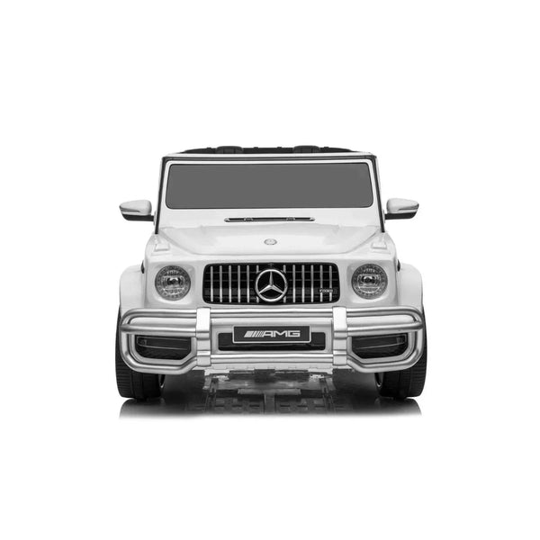 24V 4x4 Mercedes Benz G63 AMG ride-on car for kids, 2-seater G Wagon, angled view showcasing design and features.