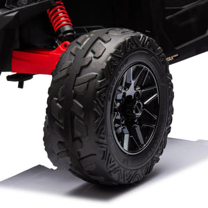 24V Can-Am Maverick 1-Seater UTV for kids, electric ride-on car, angled view showcasing design and features.