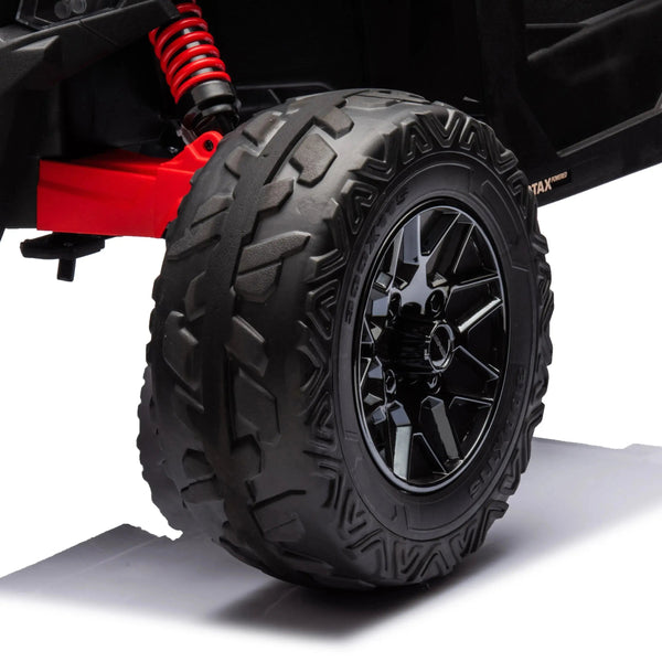 24V Can-Am Maverick 1-Seater UTV for kids, electric ride-on car, angled view showcasing design and features.