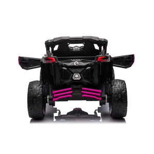 Kids electric ride-on 24V Can-Am Maverick UTV, 1-seater, angled view showcasing fun design and features.