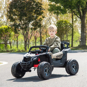 Kids electric ride-on 24V Can-Am Maverick UTV, one-seater, angled view showcasing fun design and features.