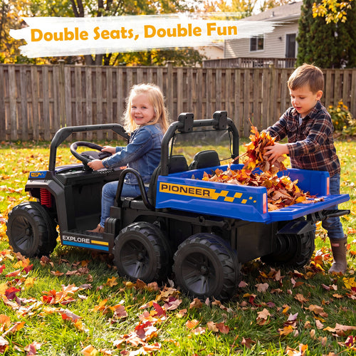 24V 2-Seater Kids Ride on Dump Truck 4WD with Electric Dump Bed and Lights