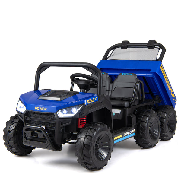 24V 2-Seater Kids Ride on Dump Truck 4WD with Electric Dump Bed and Lights