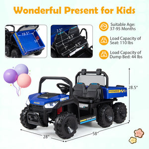 24V 2-Seater Kids Ride on Dump Truck 4WD with Electric Dump Bed and Lights